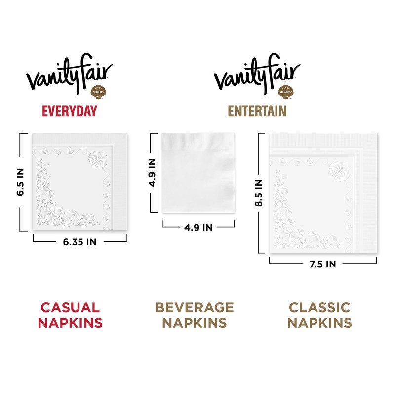 Vanity Fair Entertain Beverage Paper Napkins, White, 2-Ply, 40 Count,