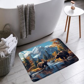 YSATNSFT Bear Bath Mat Fall Forest Rustic Cabin Farmhouse Country Lodge River Mountain Nature Scenic Bathroom Bathtub Floor Rugs Doormat Toilet Decor,18 x 30 in
