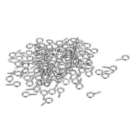 uxcell 100Pcs Eye Screws, 304 Stainless Steel 10x5mm Small Self Tapping Screw Hooks Ring Mini Eye Pins for DIY Handwork Wooden Clay Pendants Cork Bottles, Silver