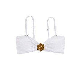 SOLY HUX Women's Bikini Top Metal Flower Spaghetti Strap Swim Tops Bathing Suit Plain White Small