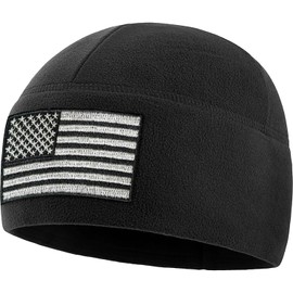 Temple Tape Tactical Beanie Hat - American Flag Fleece Winter Watch Cap - Military Hats for Men - Mens Army Beanies - Black - One Size