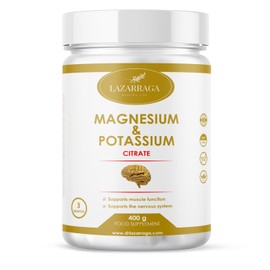 Magnesium and Potasium with High Dosage | Magnesium Citrate 250 mg + Potassium Citrate 1000 mg Pure | Muscle Support, Energy, Nervous System and Fatigue, Neutral in Taste | 400 g without Additives |