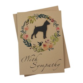 Boxer Floral Wreath Sympathy Card | Handmade 5x7 Pet Condolences Greeting | Dog Silhouette Kraft Brown Base Card