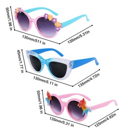 Hifot Pack of 3 Unicorn Sunglasses for Girls, Plastic Frame, Round, Snow, Cat's Eye Polarised Glasses, Rave Party Dress Up Glasses for Children Aged 3-10, cartoons