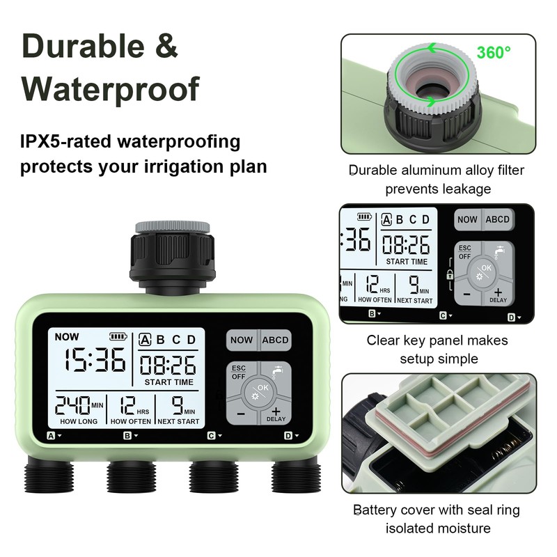 Johgee Irrigation Computer with 4 Independently Controlled Outputs, Digital Watering