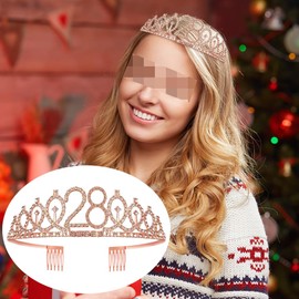 Rose Gold 28th Birthday Sash for Girls Birthday Princess Crown Queen Tiara Rhinestone Birthday Headbands Birthday Girl Sash Happy Birthday Decorations for Women 28 Year Old Birthday Party Supplies
