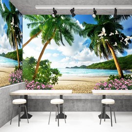 FENDROM Ocean Beach Tapestry Wall Hanging Tropic Paradise Beach Wall Decor Hawaii Tapestries Flower Palm Tree Tapestry for Bedroom Living Room Dorm