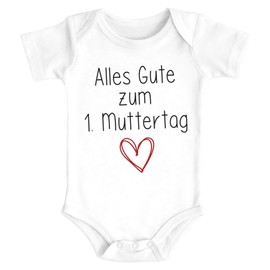 SpecialMe® Baby Bodysuit Short-Sleeved with German Text "Alles Gute zum 1. Mother's Day heart gift for newly-baked mum boy moms. -
