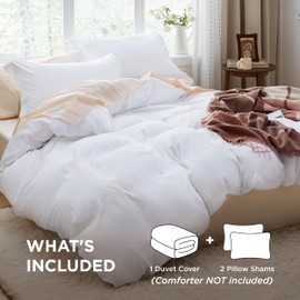 Bedsure Bright White Duvet Cover Full Size - 3 Pieces Prewashed Extra Soft Cotton-Like Bedding Set, Includes 1 Duvet Cover 80x90 Inches with Zipper Closure & 2 Pillow Shams, Comforter Not Included