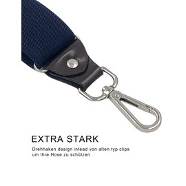 Ausukler Men's Braces Extra Strong 3.5 cm Wide with Rotating Hooks and Elastic Straps Y-back for Jeans, navy