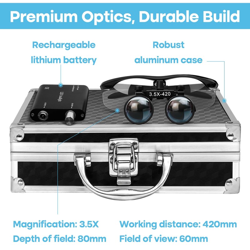 3.5 X 420mm Binocular Loupes Magnifier Glasses with LED Head