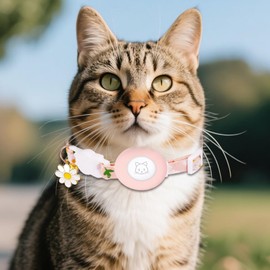 AIITLE Airtag Cat Collar - Detachable Safety Buckle, Comfort-Fit Adjustable Collar for Holidays/Camping (Pink)