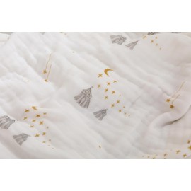 Ultra Soft 6-Layer Cotton Muslin Baby Blanket 43"x43" Breathable Lightweight Moon Star and Tent Muslin Swaddle Blankets for Toddlers Baby Birthday Gifts All Seasons