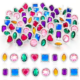 Shappy 72 Pcs Colorful Plastic Rings Adjustable Fake Princess Jewelry Rings for Bridal Shower Dress Party Accessories