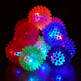 Relaxdays 10024328 LED Hedgehog Ball, Set of 12, with Nubs, Luminous Bouncy Ball, Flashing Spiked Ball, Diameter 6.5 cm, Pack
