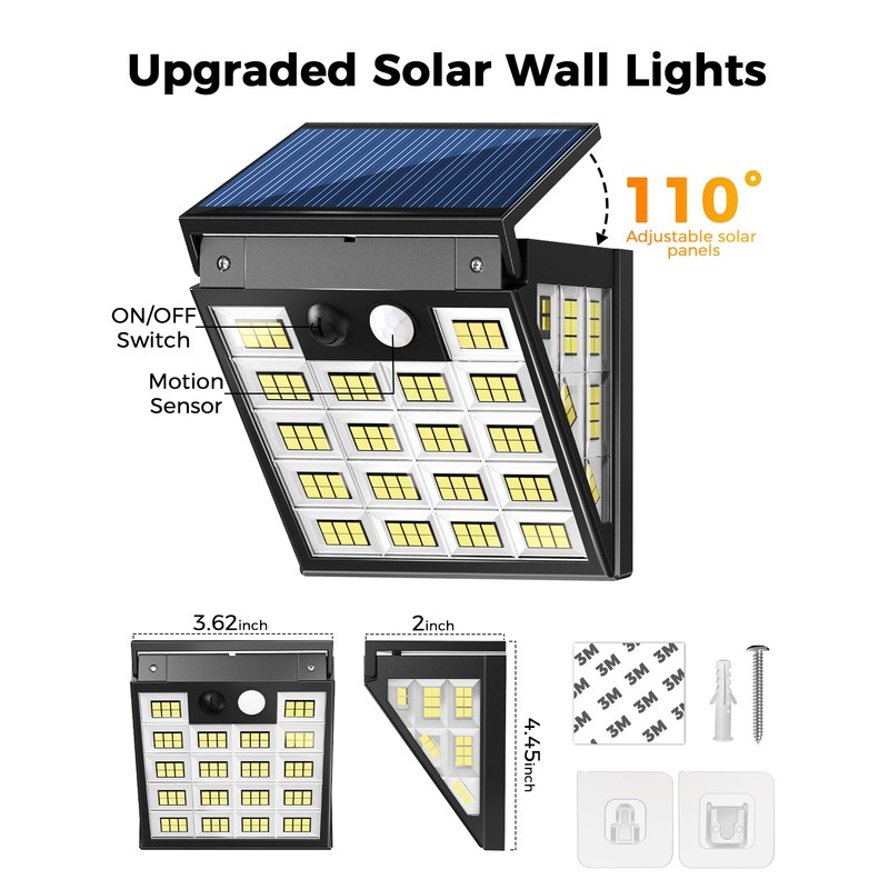 LIFENGSOLER 160LEDs Solar Motion Lights Outdoor,3-Sides Solar Wall Lights Outdoor,