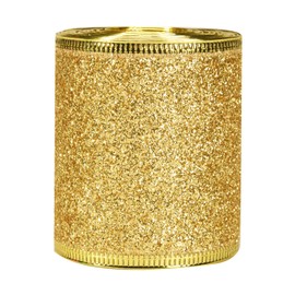 Lezevn 2.5 Inch x 6 Yards Wide Wired Edge Ribbon Christmas Glitter Sparking Shiny Ribbons Roll Christmas Tree Decorations Floral Wreath Bows Ribbon (Gold)