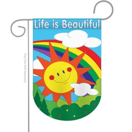 Two Group GS106040-P2-03 Life is Beautiful Summer Fun in The Sun Applique Decorative Vertical 13" x 18.5" Double Sided Garden Flag Set Metal Fansy Wall Bracket Hardware