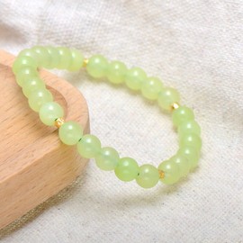 Paialco 6MM Green New Jade Serpentine Beads Stretch Bracelet Small for Girls Women 6.5"