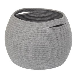 MEGASKET Gray Storage Basket for Decor, Round Plant Basket Indoor, Cute Baby Nursery Organizer, Small Wicker Cat Dog Toy Bin Box, Decorative Woven Cotton Rope Closet Bin, Kids Stuffed Animals Storage