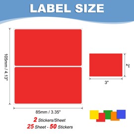 PATIKIL Color Coding Labels 3 x 2 Inch, 50 Pcs Rectangular Colored Labels Sticker Moving Stickers Tags for Inventory Packing Box, Red