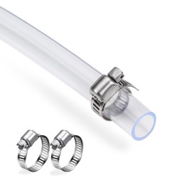 DAVCO 1" ID - 5 ft Clear Vinyl Tubing with 2 Stainless Clamps, Low Pressure Flexible PVC Tube, Heavy Duty UV Chemical Resistant Lightweight Plastic Vinyl Hose, BPA Free and Non Toxic