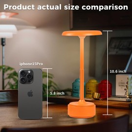 HAPYGI 5200mAh Rechargeable Cordless LED Table Lamps Touch Sensor Light, 3-Levels Portable Dimming Wireless Battery Operated Lamp,Night Light/Restaurant Table/Outdoor/Coffee/Bar (Orange)