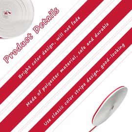 Red and White Striped Fabric Ribbon, 3/8 Wide - 55 Yards Red Stripes Grosgrain Ribbons Candy Cane Christmas Decorative Ribbons for DIY Crafts, Sewing Projects and Gift Wrapping