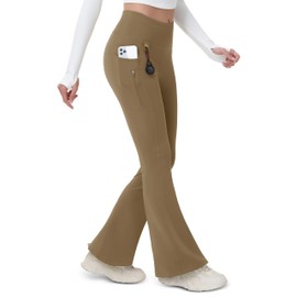 MAGCOMSEN Womens Fleece Lined Leggings Water Resistant Insualted Winter Warm Flare Leggings Yoga Ski Pants Brown, XS