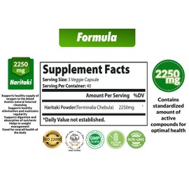 Cona Nature Organic India Haritaki Capsules 2250MG, Rejuvenation, Improving Digestion, Maintains Regularity | Non-GMO Vegan Gluten-Free Herbs and Supplements, 120 Caps