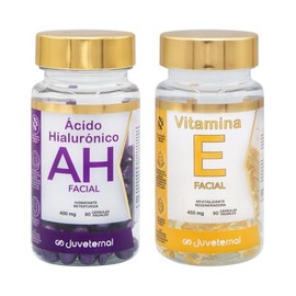 JUVETERNAL Dúo Cápsulas Faciales Vitamina E + Cápsulas Faciales Ácido Hialurónico, 90 cápsulas c/u Hidratación, Elasticidad y Protección para la Piel