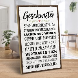 ARTFAVES® Holzschild mit Spruch - Geschwister SIND FÜREINANDER DA | Shabby Chic Vintage Schild | Deko Geschenk zum Thema Familie, Zuhause | Größe: 19 x 28 cm