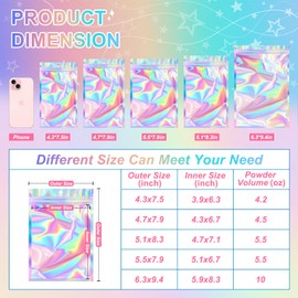 ANZNKU 100 Pack Mylar Bags Reasealable Holographic Bags, Smell Proof Bag Zipper Pouches with Clear Window, Jewelry Candy Sealable Bag for Packaging Sample Party Favor (5.5 x 7.9 Inch)