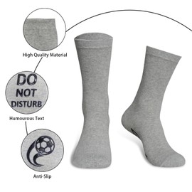 Lusibaka Football Cotton Socks for Men Novelty Socks with Grips,Great Festive Days Birthday Gifts for Men Boyfriend Husband (Grey)