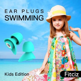 Fitciz Swimming Ear Plugs for Kids (age10+) and Adults with Small Ear Canals, Comfortable Waterproof Swimming Earplugs for Kids, Swimmers (Size Small, Pairs*2)