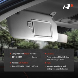 A-Premium Left & Right Sun Visor Assembly Compatible with Nissan Sentra 2013-2019, Driver & Passenger Side, with Sliding Sun Visor Extension, with Mirror, Gray