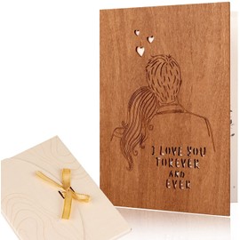 Creawoo Grußkarte Aus Holz, Handgemachte Liebeskarte, I Love You Forever & Ever, Jubiläumskarte, Geburtstagskarte, Hochzeitskarte für Sie Ihn Frauen Mann Ehefrau Ehemann