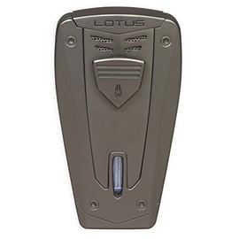Lotus Fusion Cigar Lighter with Triple Pinpoint Torch Flames, Single Action Ignition, All Metal Housing, Fold-Out Cigar Punch, Large Flame Adjuster (Gunmetal Matte)