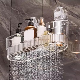2026 New No-Drill Bathroom Suction Storage Box, Large Capacity Strong Load-Bearing Suction Cup Storage Rack with Drain Holes, Multi Functional Wall-Mounted Organizer for Home Bathroom (1, White)