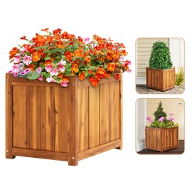 Idzo Hardwood Outdoor Flower Box, Durable Acacia Wood Flower Boxes for Outdoor Plants with Ergonomic Handles, Drainage Holes, Multiple Sizes Wood Bucket Planter for Home Decor, 1pcs