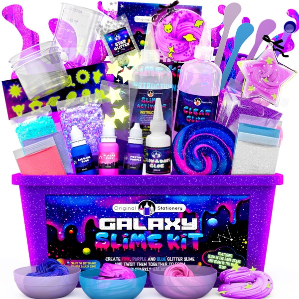 Original Stationery Galaxy Slime Kit, Slime Set with Glow in The Dark Stickers, Dark Powder to Make Glitter & Galactic Slime, Fun Easter Gifts for Girls 8-12