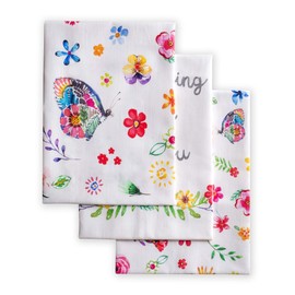Maison d'Hermine Happy Florals- 2 Sweety 100% Cotton Set of 3 Multi-Purpose Kitchen Towels Soft Absorbent Tea Towels Bar Towels Spring/Summer (50 cm x 70 cm)