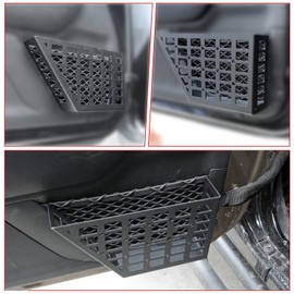 GZQIUYI 1 Pair Aluminum Rear Door Storage Pockets for 2007-2018 Jeep Wrangler JK JKU - Black Organizer with Tool-Free Install, Anti-Rust Coating & Accessory Mount (Grid)