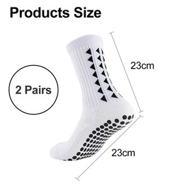 Garegce 2 Pair Football Grip Socks Non Slip with Rubber Pads, Gain the Edge Grip Soccer Socks for Men and Women Basketball Hiking Running, White - Dot Style