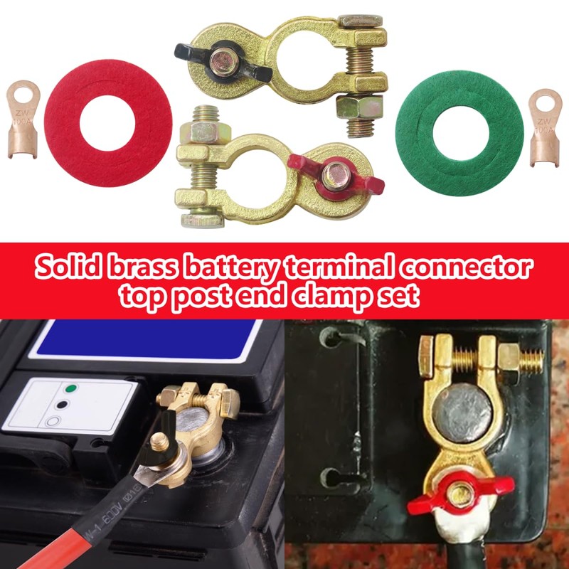 UPGRADED Solid Brass Connector Set Battery Terminal Clamp Battery Connector