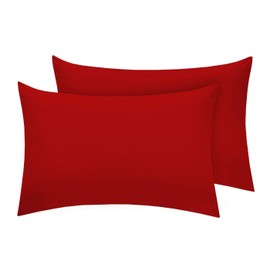 Pack of 2 Housewife Pillowcase/Cover | 50x75cm | Luxury Polycotton Bedroom Plain Dyed Housewife Bedding Pillowcases Pair (Red)