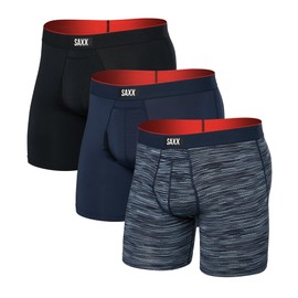 SAXX Underwear Co. Men's Underwear with Pouch Multi Sport Mesh Boxer Brief Fly 3Pk, WAVELENGTH/NAVY/BLACK, X-Large