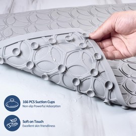 Non Slip Bathtub Mat | Real Rubber Bath Mat for Tub and Shower | Bath Mat for Daily Safety | Pet Dog Bath Mat | Soft No-Slip Bath Mat | Nonskid Bathroom Tub Mat, 16” x 28”（Gray）