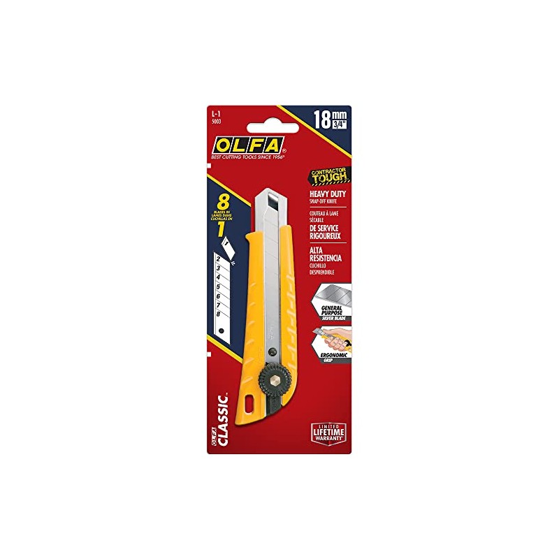 OLFA 18mm Heavy-Duty Utility Knife (L-1) - Multi-Purpose Custom Cutting