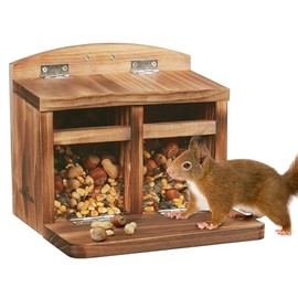MIXXIDEA Comedero grande para ardillas, comederos de madera para ardillas para exteriores, comedero de ardillas hecho de madera gruesa, no requiere montaje (marrón)